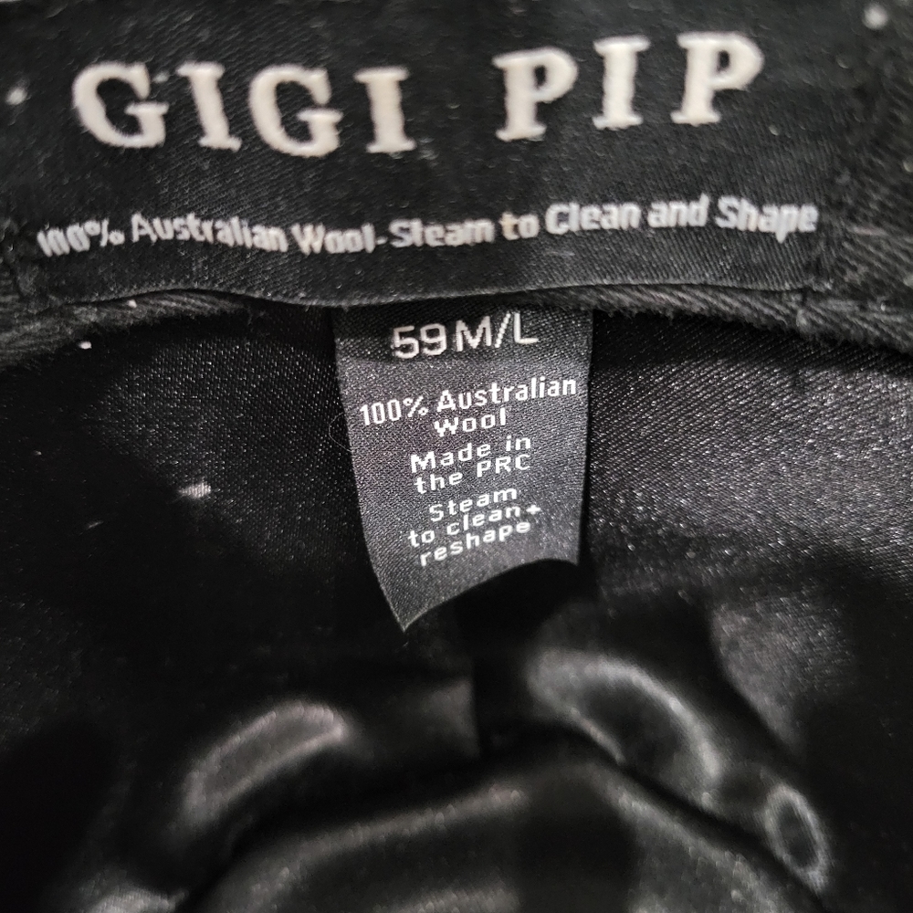 Gigi Pip Scottie Black Wide Brim Fedora 59 M/L - Picture 7 of 7